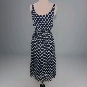Covet Womens Dress Sz M 100% Silk Navy Blue White Polkadot Mod Twee Rockabilly